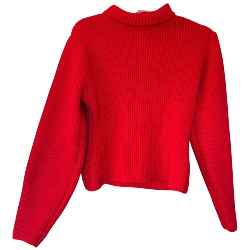 Vibrant Red Turtleneck Rib Knit Sweater